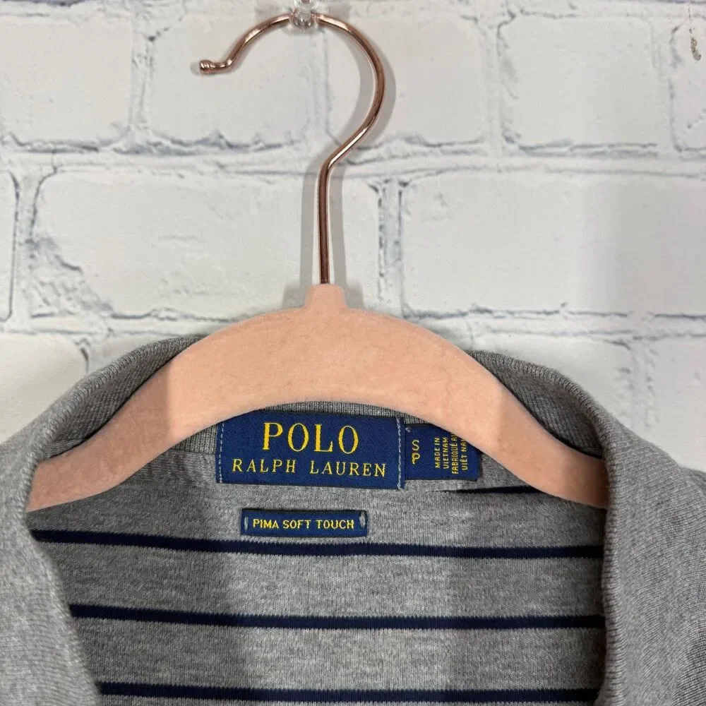 Polo Ralph Lauren Pima Soft Touch Polo Shirt Small Gray Blue Stripe Pony Logo